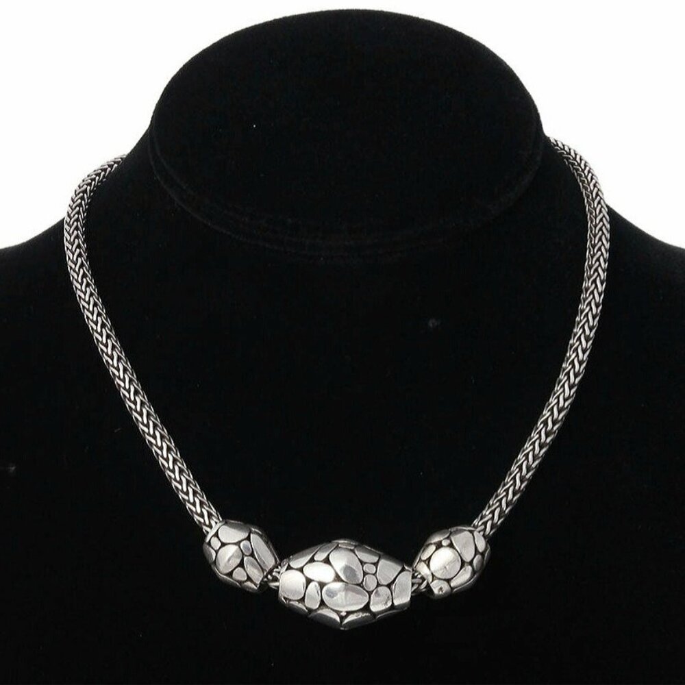 John Hardy 925 Sterling Silver Kali Elliptical Pebble Bead Trio Necklace 16in